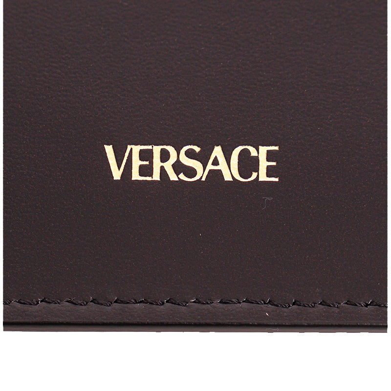 NEW $800 VERSACE Black Leather White LARGE MEDUSA LOGO Sleek Pouch WRISTLET BAG