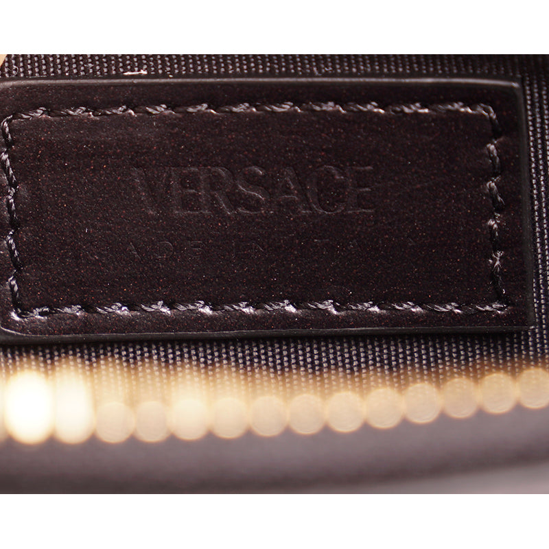 NEW $800 VERSACE Black Leather White LARGE MEDUSA LOGO Sleek Pouch WRISTLET BAG