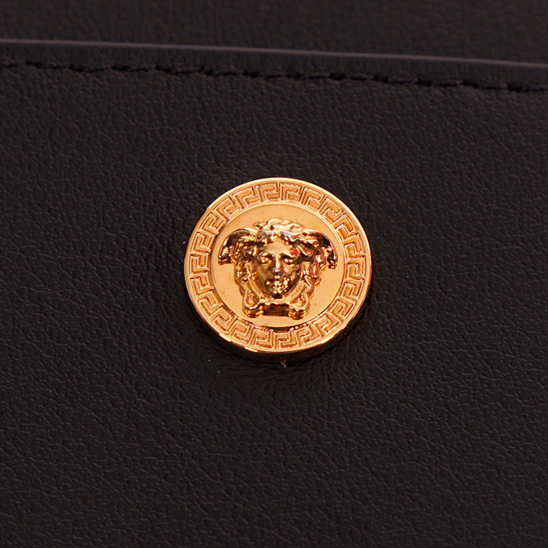 NEW $800 VERSACE Black Leather GOLD MEDUSA LOGO Phone Travel Pouch BAG & LANYARD