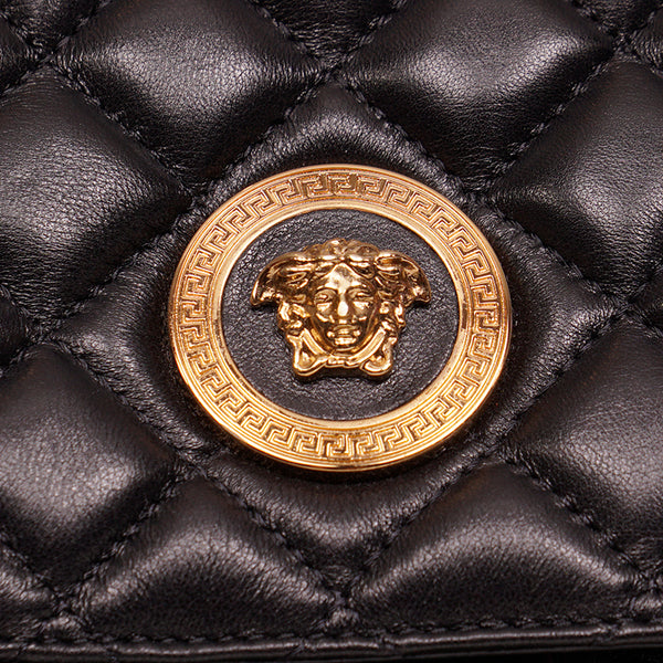 NEW $1,700 VERSACE Black Leather GOLD MEDUSA LOGO Quilted Lambskin BACKPACK BAG