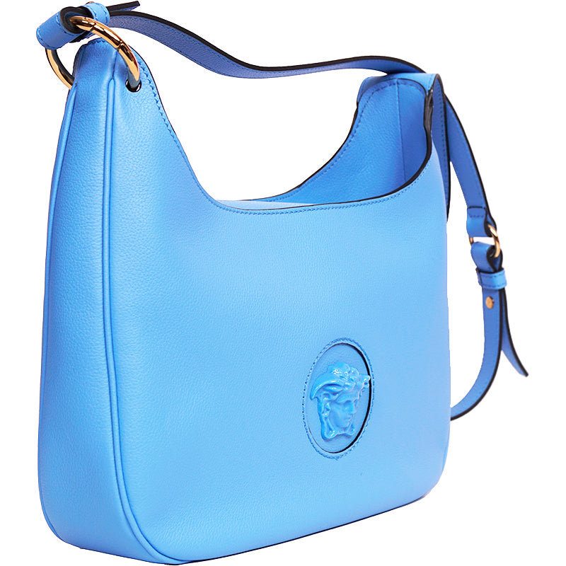 NEW $1,875 VERSACE Blue Leather LA MEDUSA Medium Hobo Convertible Strap BAG NWT