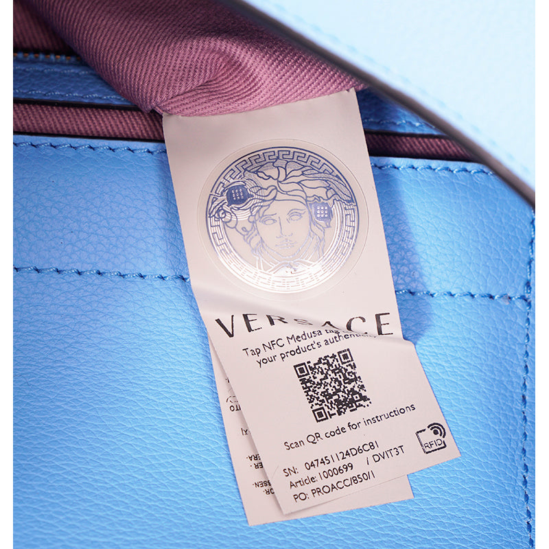 NEW $1,875 VERSACE Blue Leather LA MEDUSA Medium Hobo Convertible Strap BAG NWT