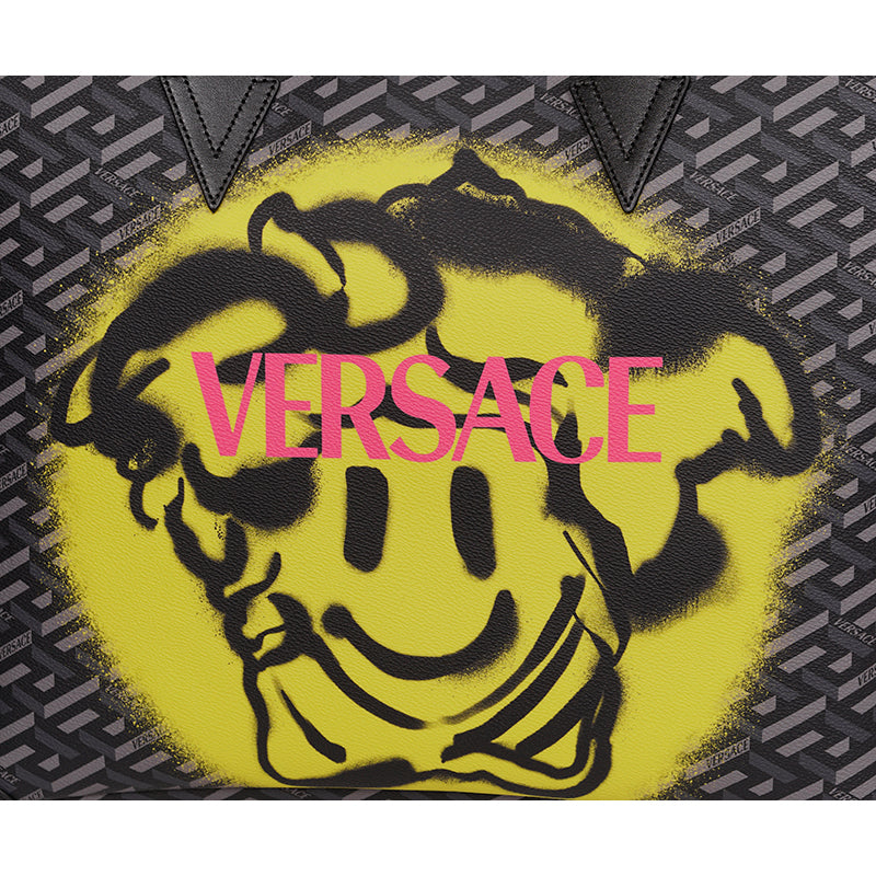 NEW $1450 VERSACE La Greca SMILEY MEDUSA YELLOW GRAFFITI