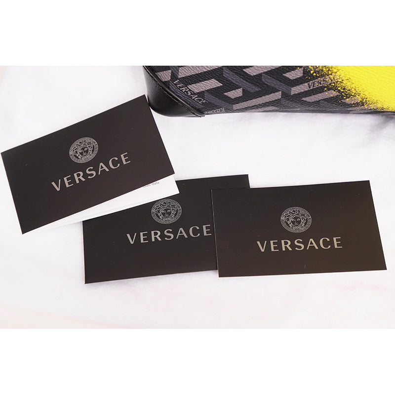 NEW $1450 VERSACE La Greca SMILEY MEDUSA YELLOW GRAFFITI Canvas Leather TOTE BAG
