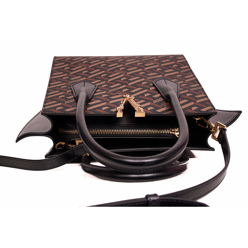 NEW $2,025 VERSACE Coated Canvas Brown LA GRECA VIRTUS V Medium Crossbody BAG
