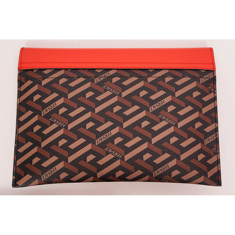 NEW $750 VERSACE Brown SET OF 3 La Greca Coated Canvas Envelope POUCH BAG NIB