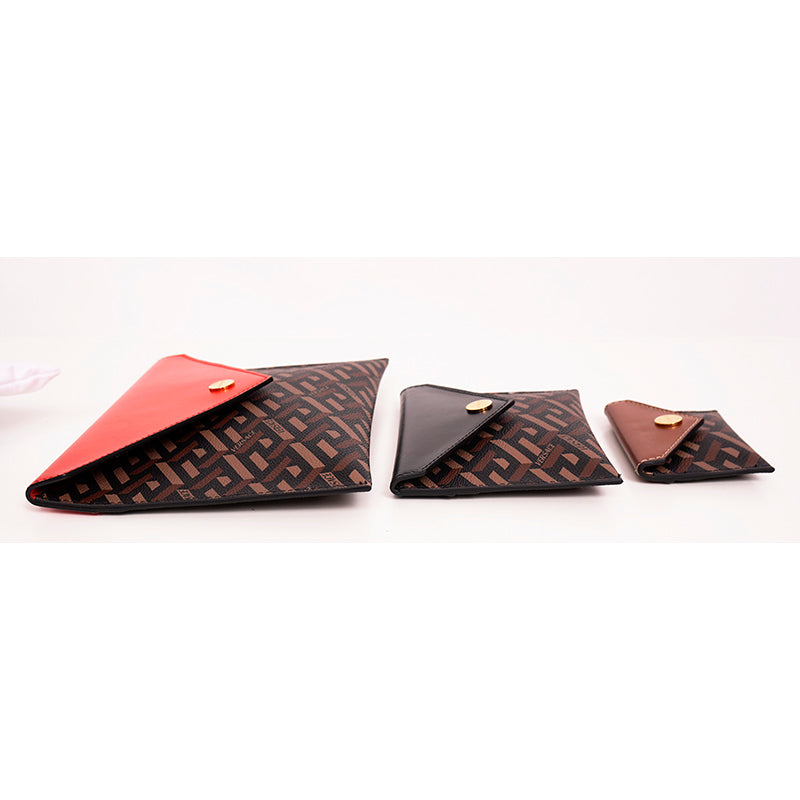 NEW $750 VERSACE Brown SET OF 3 La Greca Coated Canvas Envelope POUCH BAG NIB