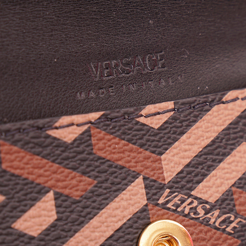 NEW $750 VERSACE Brown SET OF 3 La Greca Coated Canvas Envelope POUCH BAG NIB