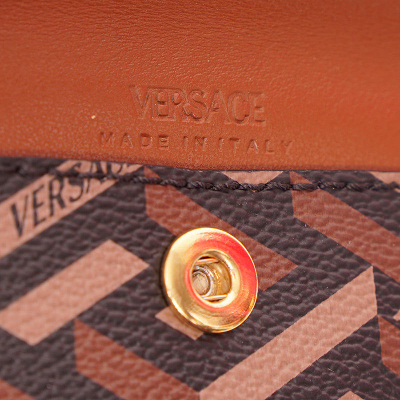 NEW $750 VERSACE Brown SET OF 3 La Greca Coated Canvas Envelope POUCH BAG NIB