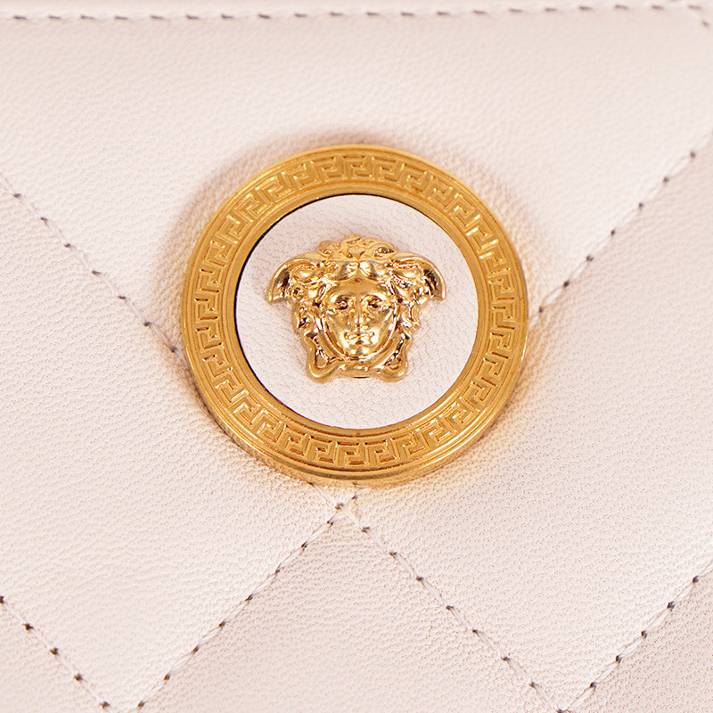 NEW $625 VERSACE White Leather Quilted GOLD MEDUSA Zip Top Wallet/Travel POUCH