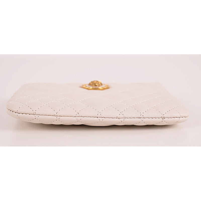 NEW $625 VERSACE White Leather Quilted GOLD MEDUSA Zip Top Wallet/Travel POUCH