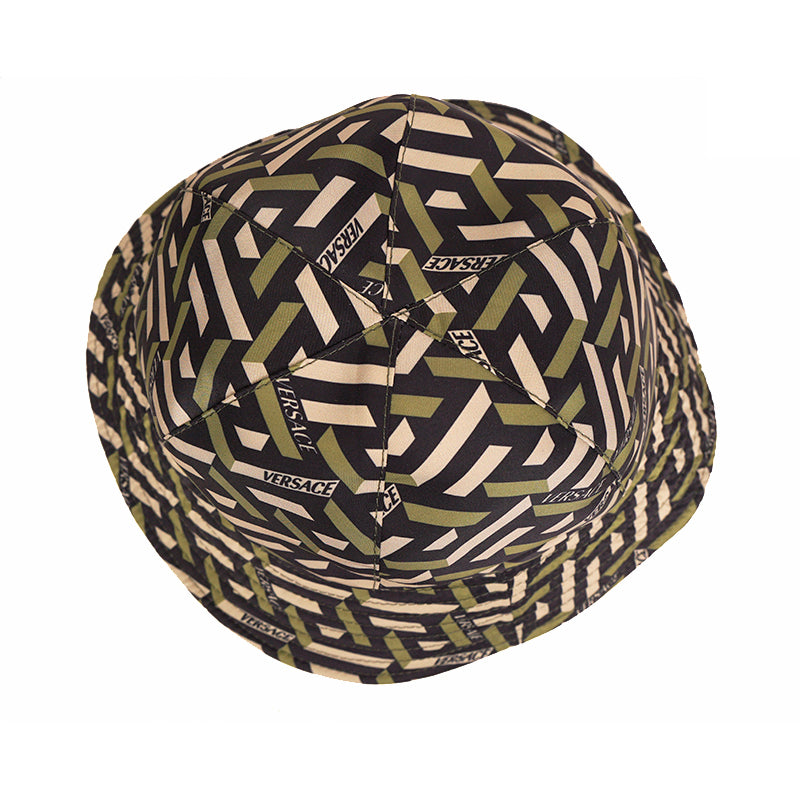 59 L NEW $350 VERSACE Green Black Nylon LA GRECA LOGO REVERSIBLE BUCKET HAT NWT