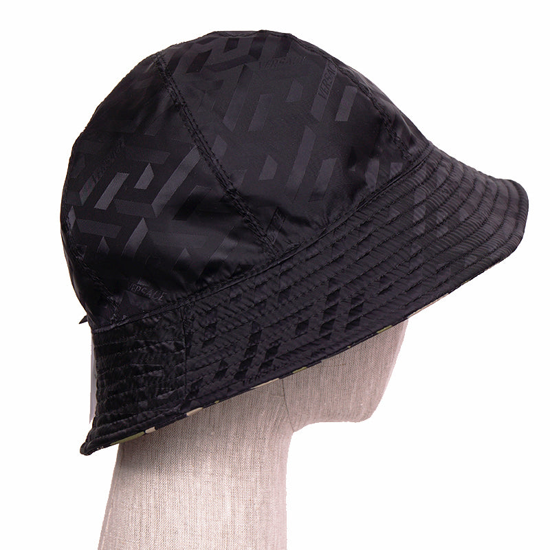 59 L NEW $350 VERSACE Green Black Nylon LA GRECA LOGO REVERSIBLE BUCKET HAT NWT