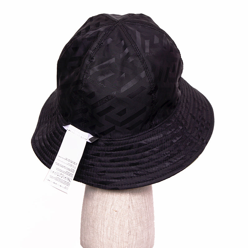 59 L NEW $350 VERSACE Green Black Nylon LA GRECA LOGO REVERSIBLE BUCKET HAT NWT
