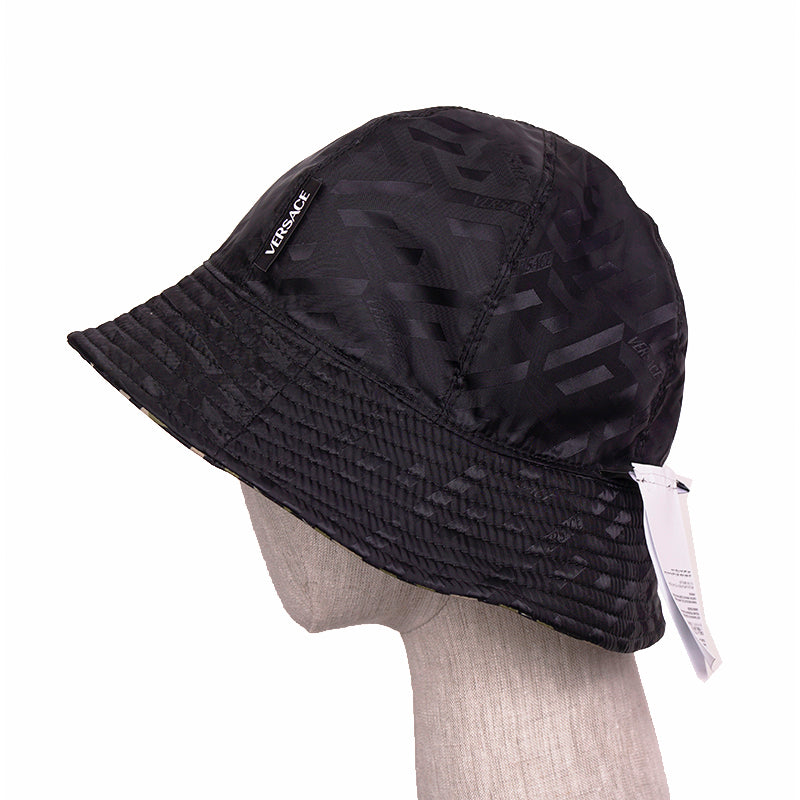 59 L NEW $350 VERSACE Green Black Nylon LA GRECA LOGO REVERSIBLE BUCKET HAT NWT