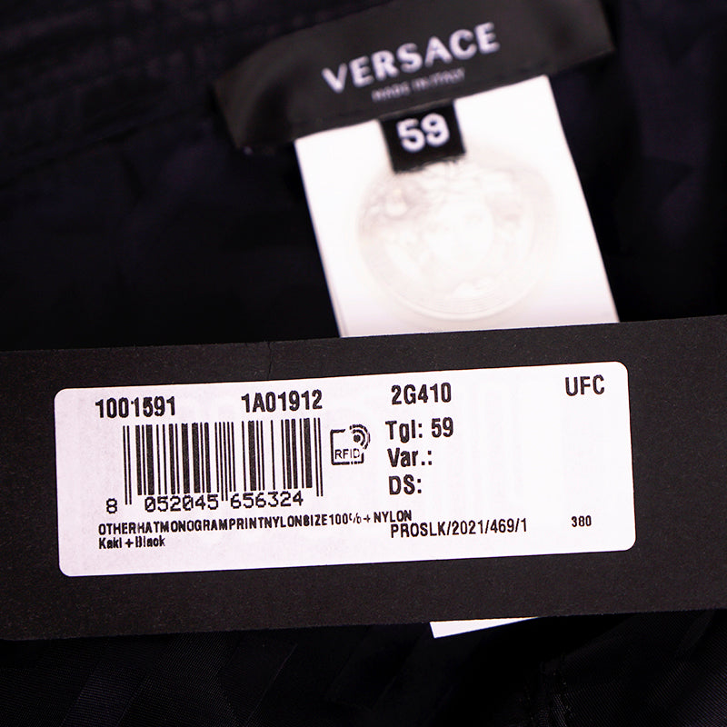 59 L NEW $350 VERSACE Green Black Nylon LA GRECA LOGO REVERSIBLE BUCKET HAT NWT