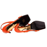 37.5 NEW $1440 VERSACE Runway GOLD LOGO SAFETY PIN Orange-Red Leather 85 SANDALS