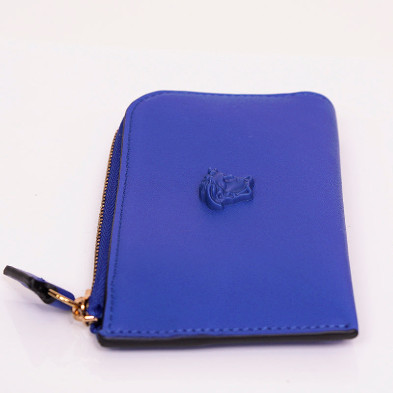 NEW $375 VERSACE Blue Leather LA MEDUSA LOGO Zipper CARD HOLDER CASE WALLET NIB