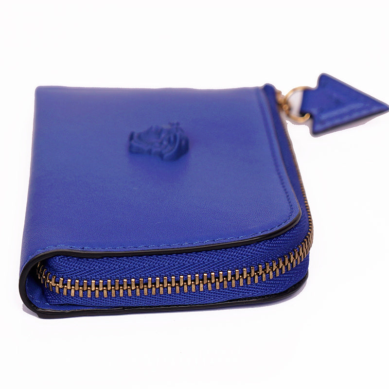 NEW $375 VERSACE Blue Leather LA MEDUSA LOGO Zipper CARD HOLDER CASE WALLET NIB
