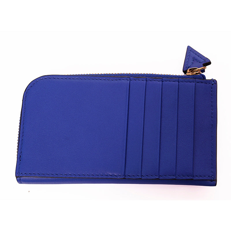 NEW $375 VERSACE Blue Leather LA MEDUSA LOGO Zipper CARD HOLDER CASE WALLET NIB