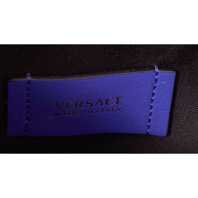NEW $375 VERSACE Blue Leather LA MEDUSA LOGO Zipper CARD HOLDER CASE WALLET NIB