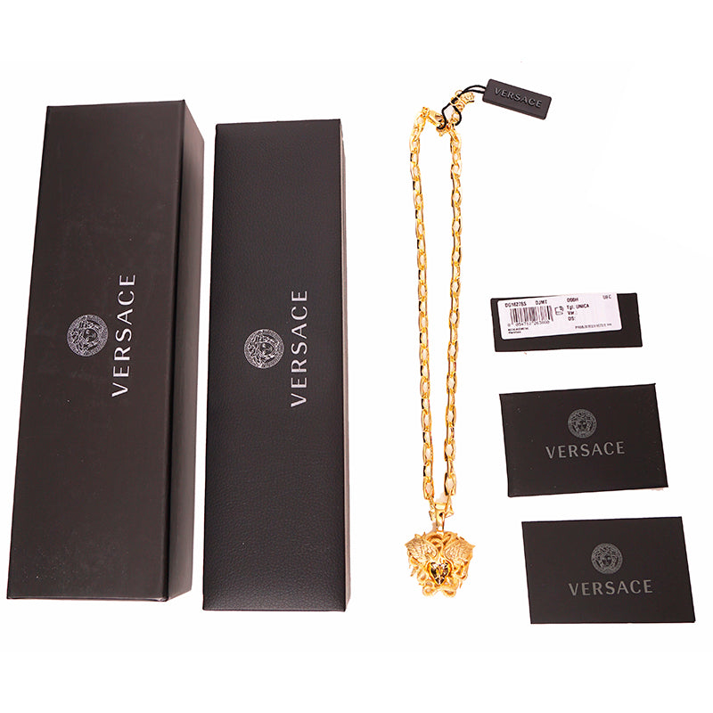 NEW $790 VERSACE Warm Gold Tone MEDUSA WINGED SERPENT Pendant Link NECKLACE NIB