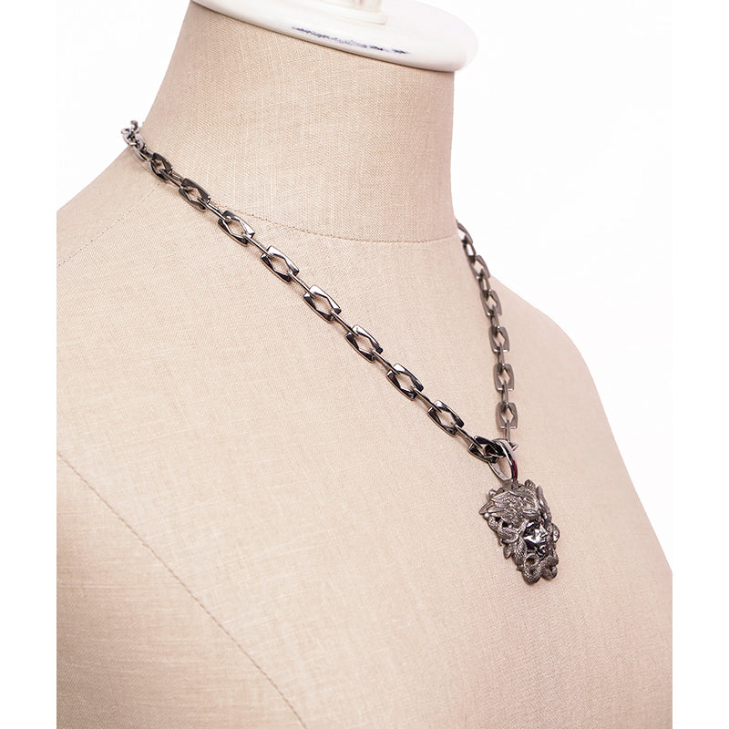 NEW $790 VERSACE Silver Tone MEDUSA WINGED SERPENT Pendant Link NECKLACE NIB