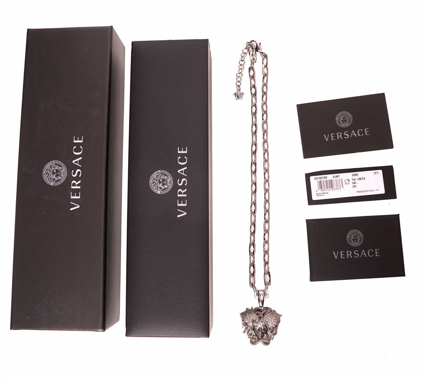 NEW $790 VERSACE Silver Tone MEDUSA WINGED SERPENT Pendant Link NECKLACE NIB