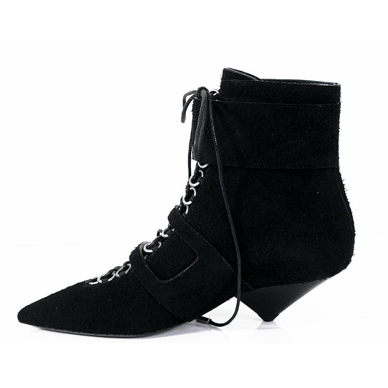 37.5 & 38 NEW $1,895 SAINT LAURENT Runway Black Suede BLAZE 45 BUCKLE Ankle BOOTS