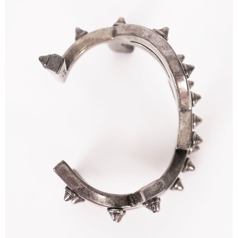 NEW $1,495 SAINT LAURENT Women’s AGED SILVER Brass Spikes Monogram Cuff BRACELET