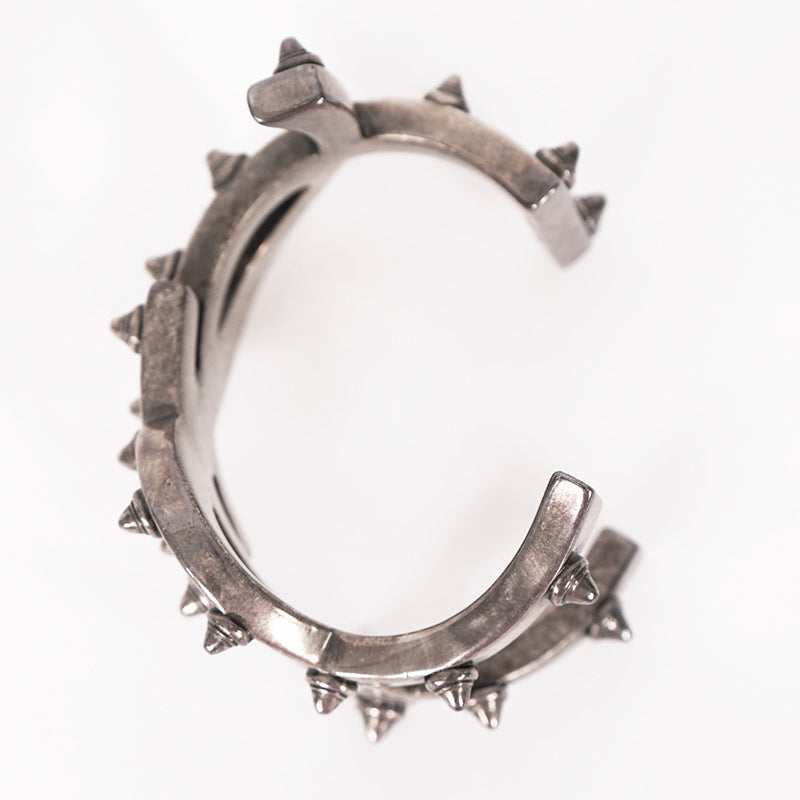 NEW $1,495 SAINT LAURENT Women’s AGED SILVER Brass Spikes Monogram Cuff BRACELET