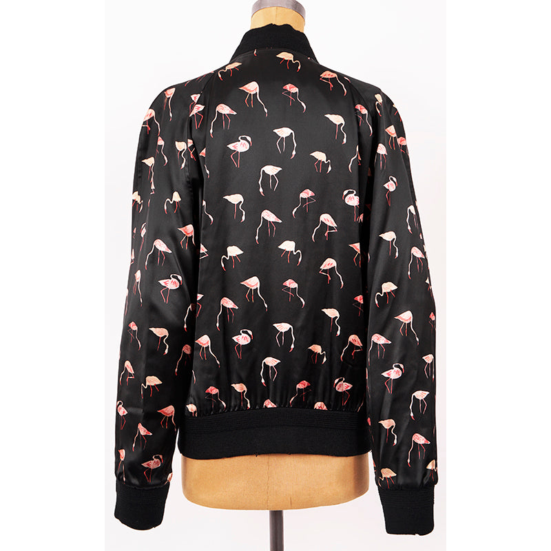 SZ 48 NEW $2,675 SAINT LAURENT Men's Black Satin FLAMINGO Bomber TEDDY JACKET