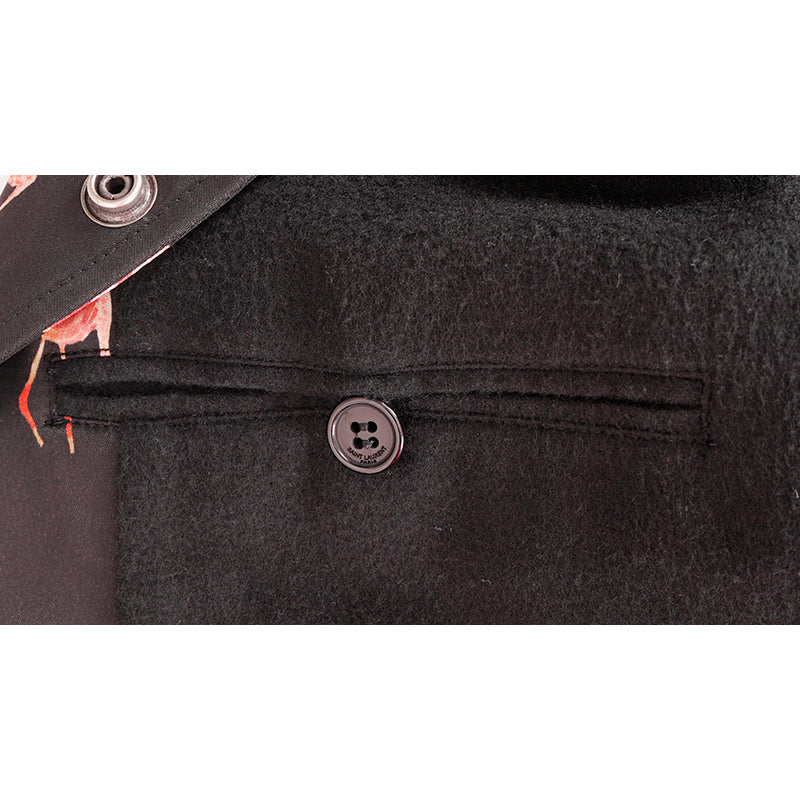 SZ 48 NEW $2,675 SAINT LAURENT Men's Black Satin FLAMINGO Bomber TEDDY JACKET