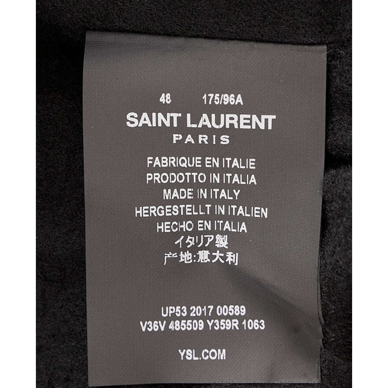 SZ 48 NEW $2,675 SAINT LAURENT Men's Black Satin FLAMINGO Bomber TEDDY JACKET