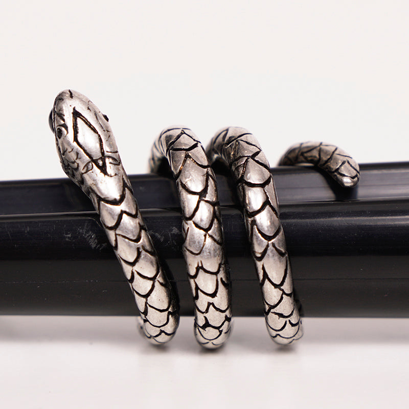 sz 5 NEW $395 SAINT LAURENT SilverTone Brass CURLED SNAKE Glass Ball Gothic RING