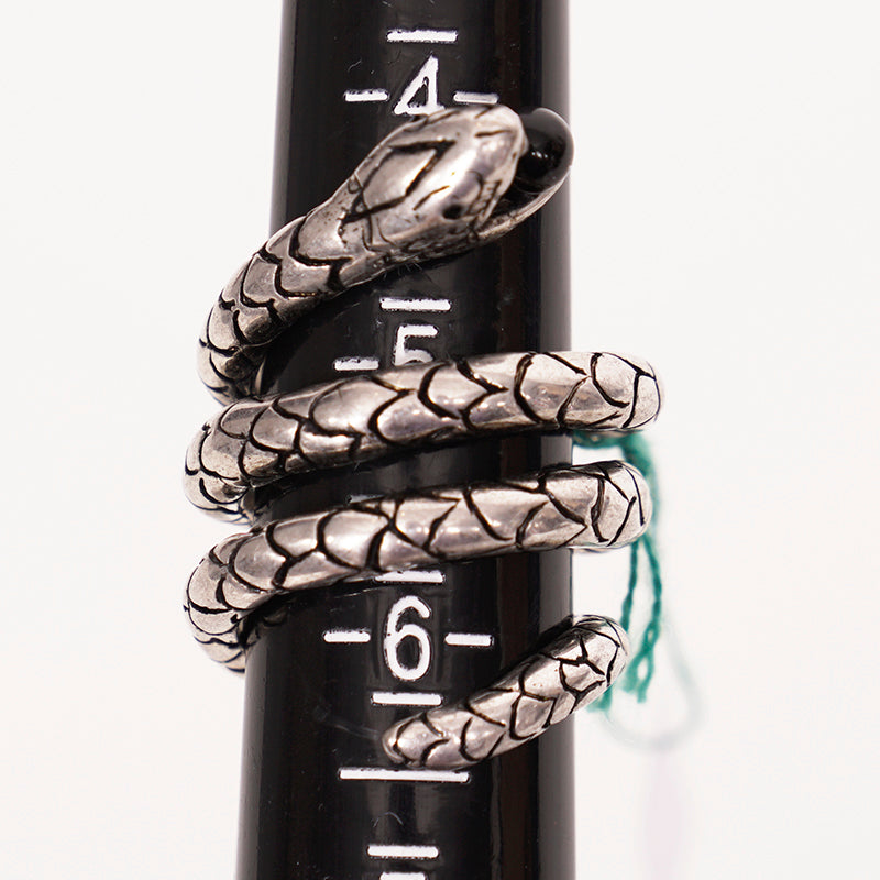 sz 5 NEW $395 SAINT LAURENT SilverTone Brass CURLED SNAKE Glass Ball Gothic RING