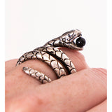 sz 5 NEW $395 SAINT LAURENT SilverTone Brass CURLED SNAKE Glass Ball Gothic RING