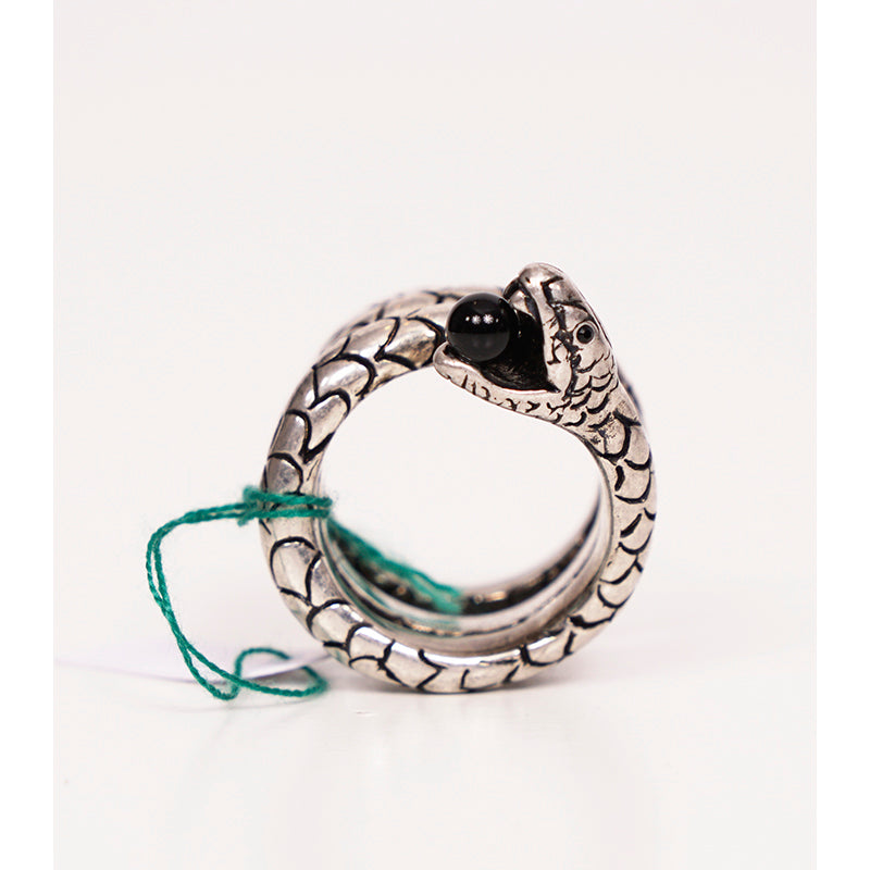 sz 5 NEW $395 SAINT LAURENT SilverTone Brass CURLED SNAKE Glass Ball Gothic RING