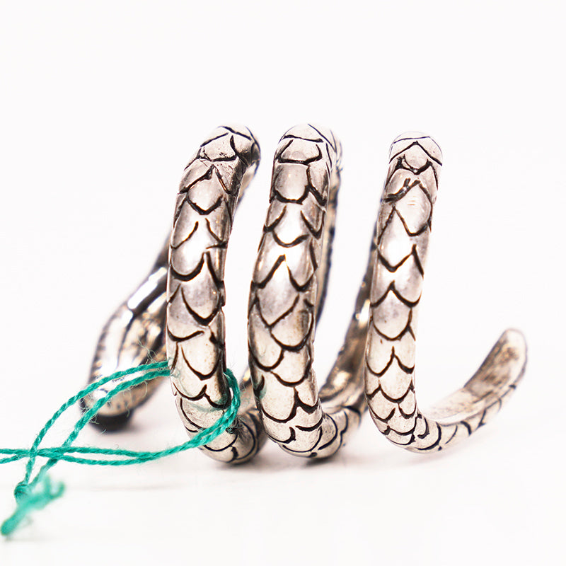 sz 5 NEW $395 SAINT LAURENT SilverTone Brass CURLED SNAKE Glass Ball Gothic RING