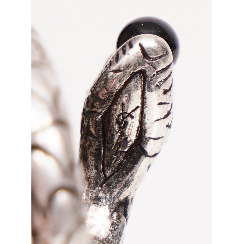 sz 5 NEW $395 SAINT LAURENT SilverTone Brass CURLED SNAKE Glass Ball Gothic RING