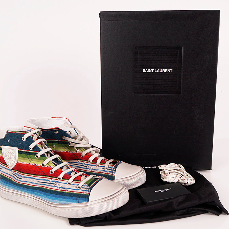43.5 US 10.5 NEW $695 SAINT LAURENT Mexican Jacquard BEDFORD HIGHTOP SNEAKERS