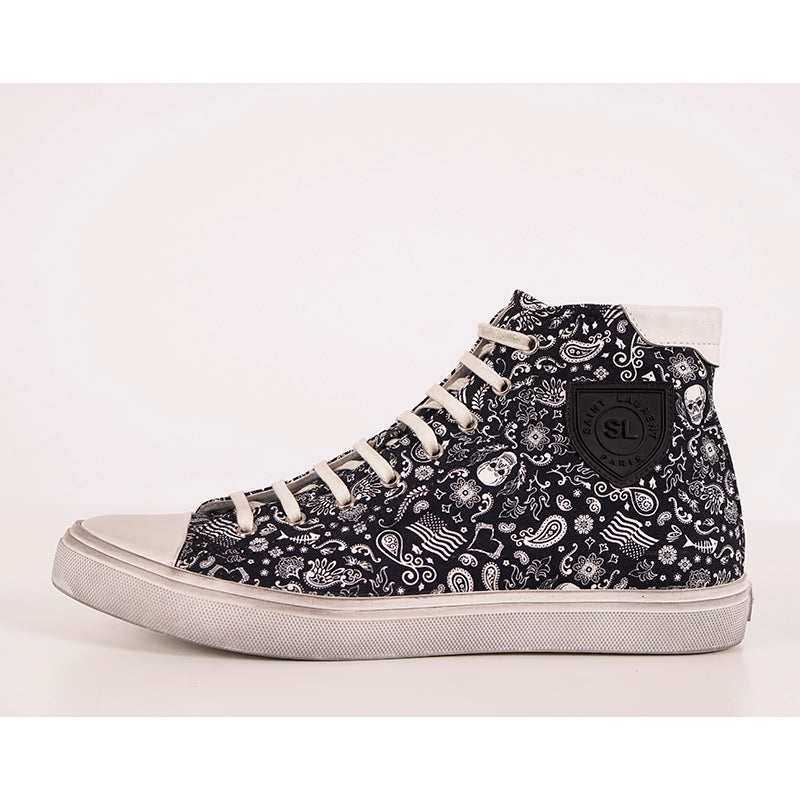 43.5 US 10.5 NEW $695 SAINT LAURENT Skull Tattoo Canvas BEDFORD HIGHTOP SNEAKERS