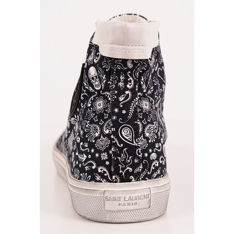 43.5 US 10.5 NEW $695 SAINT LAURENT Skull Tattoo Canvas BEDFORD HIGHTOP SNEAKERS