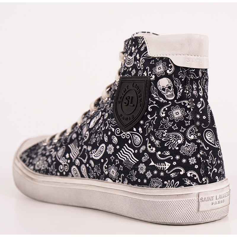 43.5 US 10.5 NEW $695 SAINT LAURENT Skull Tattoo Canvas BEDFORD HIGHTOP SNEAKERS