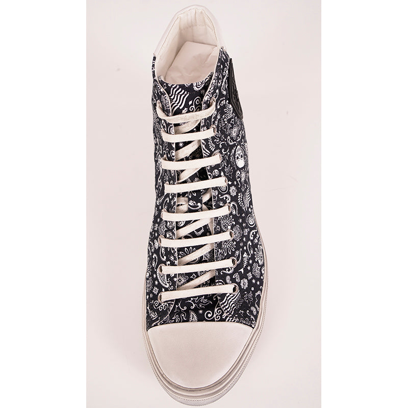 43.5 US 10.5 NEW $695 SAINT LAURENT Skull Tattoo Canvas BEDFORD HIGHTOP SNEAKERS