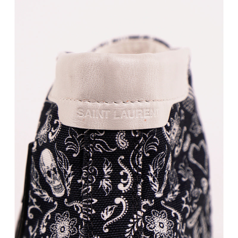 43.5 US 10.5 NEW $695 SAINT LAURENT Skull Tattoo Canvas BEDFORD HIGHTOP SNEAKERS