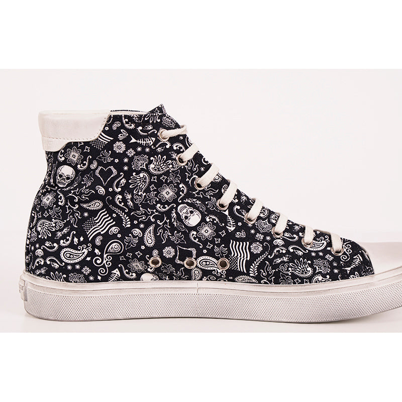 43.5 US 10.5 NEW $695 SAINT LAURENT Skull Tattoo Canvas BEDFORD HIGHTOP SNEAKERS