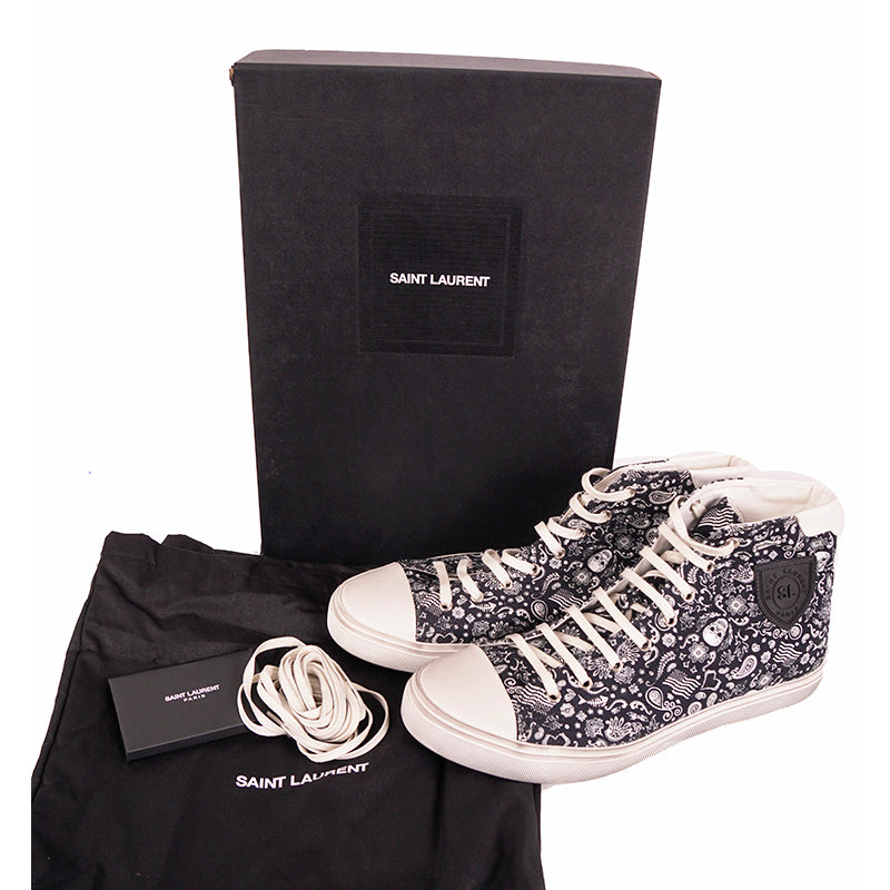 43.5 US 10.5 NEW $695 SAINT LAURENT Skull Tattoo Canvas BEDFORD HIGHTOP SNEAKERS