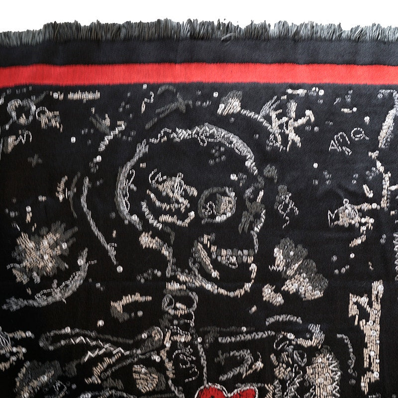 NEW $1,020 ALEXANDER MCQUEEN Black Wool Blend SKELETON GRAFFTI HEART Stole SCARF