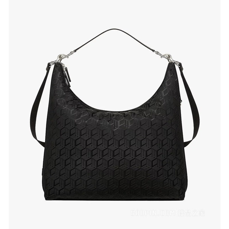 NEW $950 MCM Black CUBIC LOGO Monogram Nylon Sporty Aren X-Large Hobo 2-Way BAG